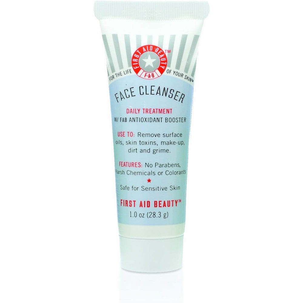 First Aid Beauty Pure Skin Face Cleanser 1 Ounce travel size front view showing clean white packaging