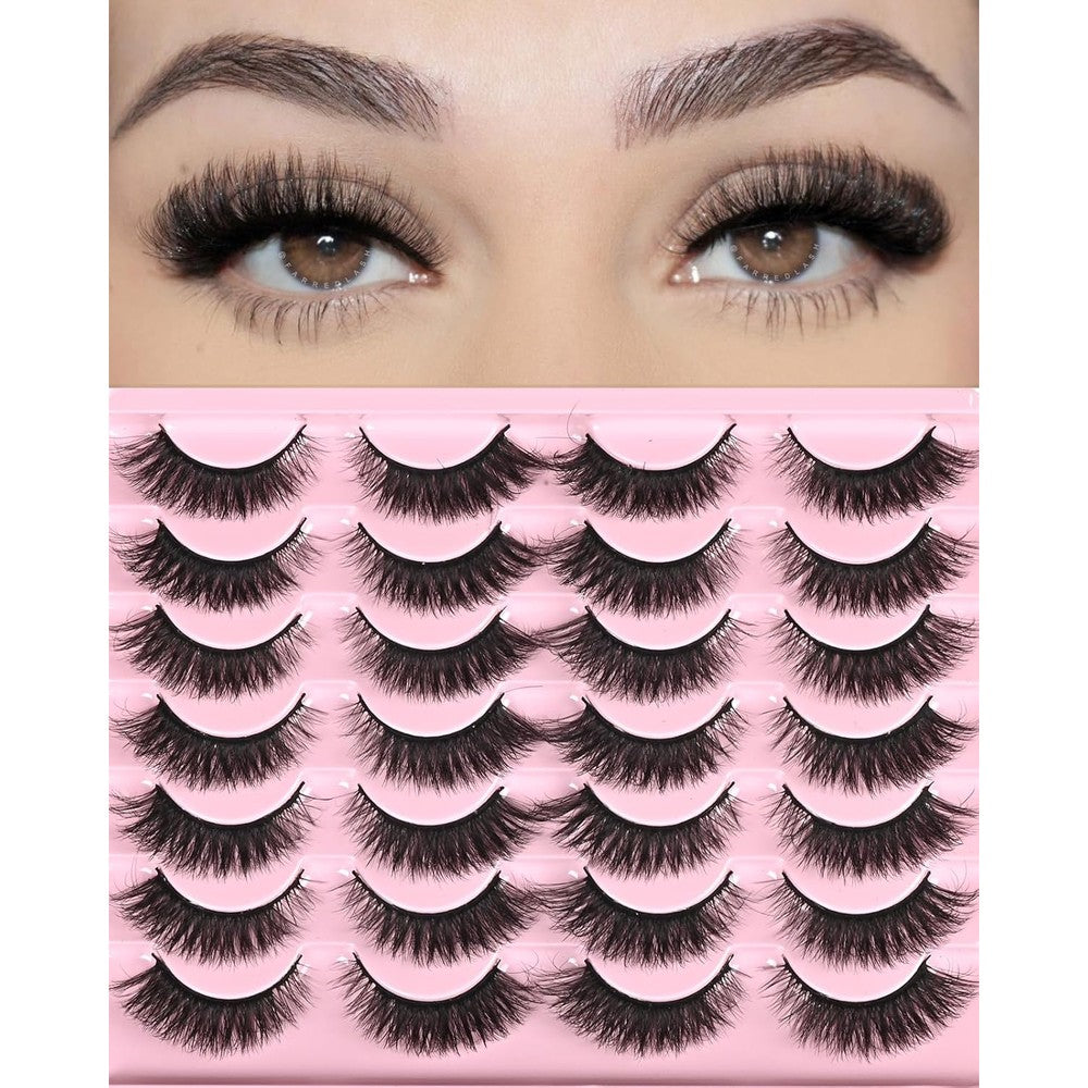 FARRED Natural Lashes Short Eyelashes Wispy False Mink Lash Pack front packaging view showcasing 14 pairs of cat-eye strip lashes.
