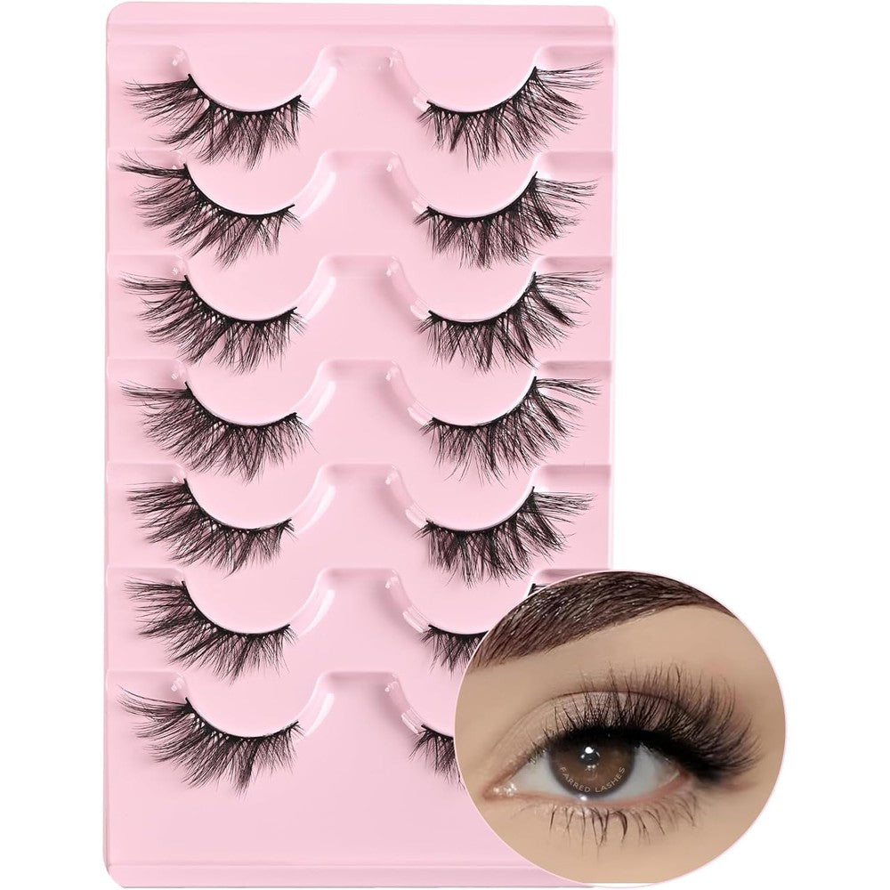 FARRED Half Lashes Cat Eye Wispy pack front view highlighting seven pairs of faux mink falsies