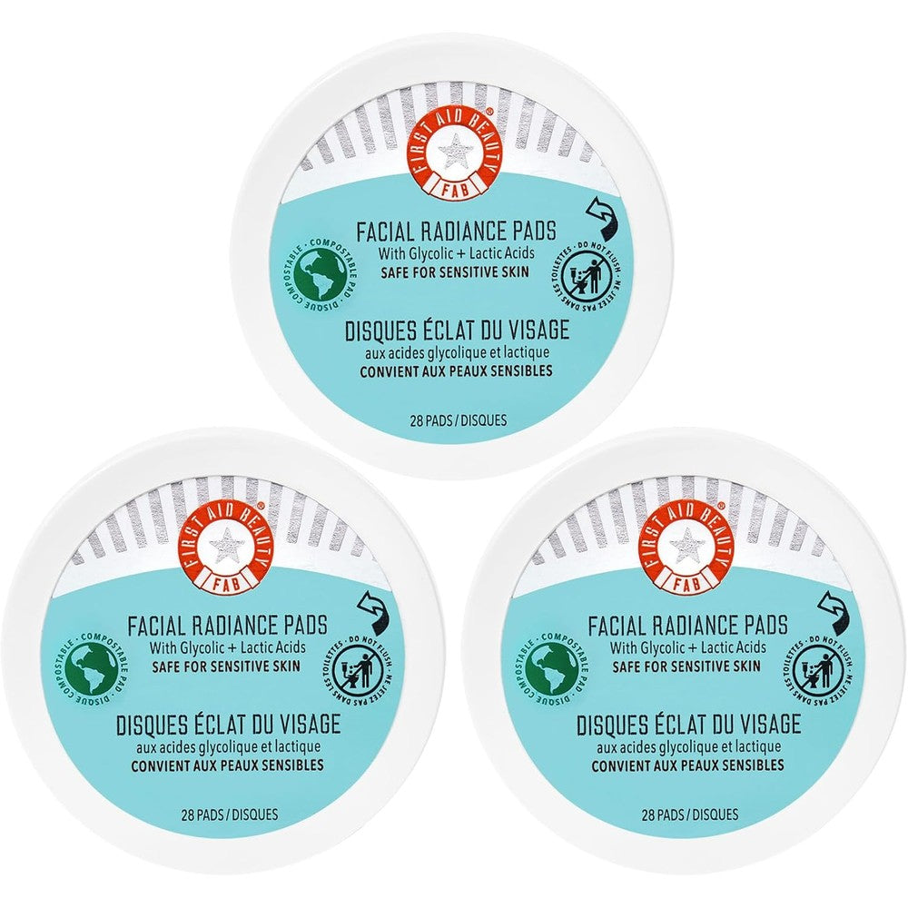 First Aid Beauty Facial Radiance Pads front view container of daily exfoliating treatment.