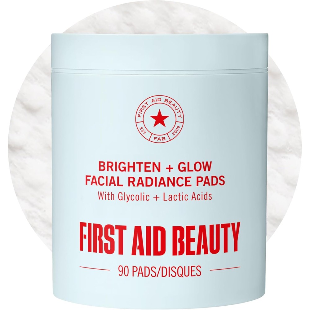 First Aid Beauty Facial Radiance Pads 90 Count front view jar on white background.