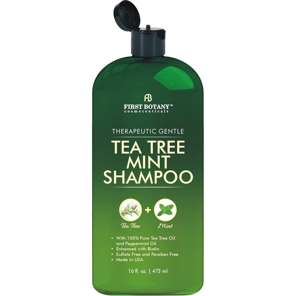 First Botany Tea Tree Oil Shampoo front view of the sixteen fluid ounce bottle packaging