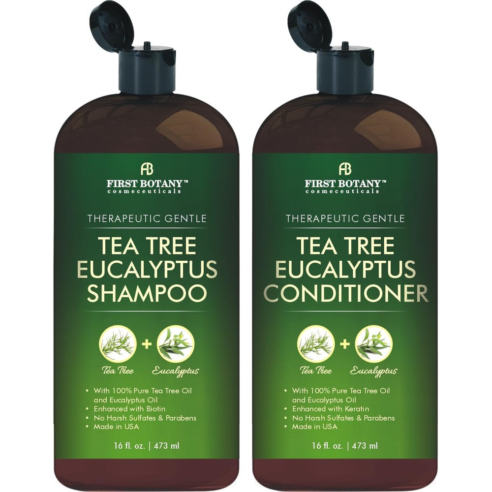 First Botany Tea Tree and Eucalyptus Shampoo and Conditioner front view for clarifying scalp care