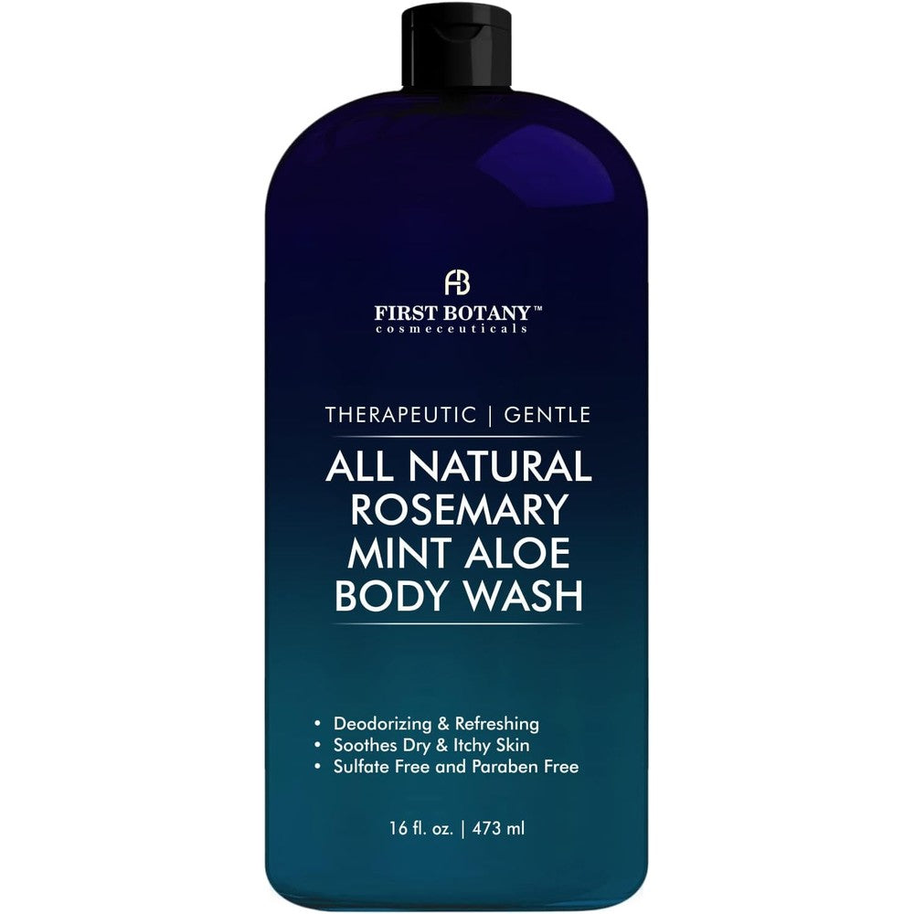 First Botany All Natural Body Wash Rosemary Mint 16 Fluid Ounce front view bottle
