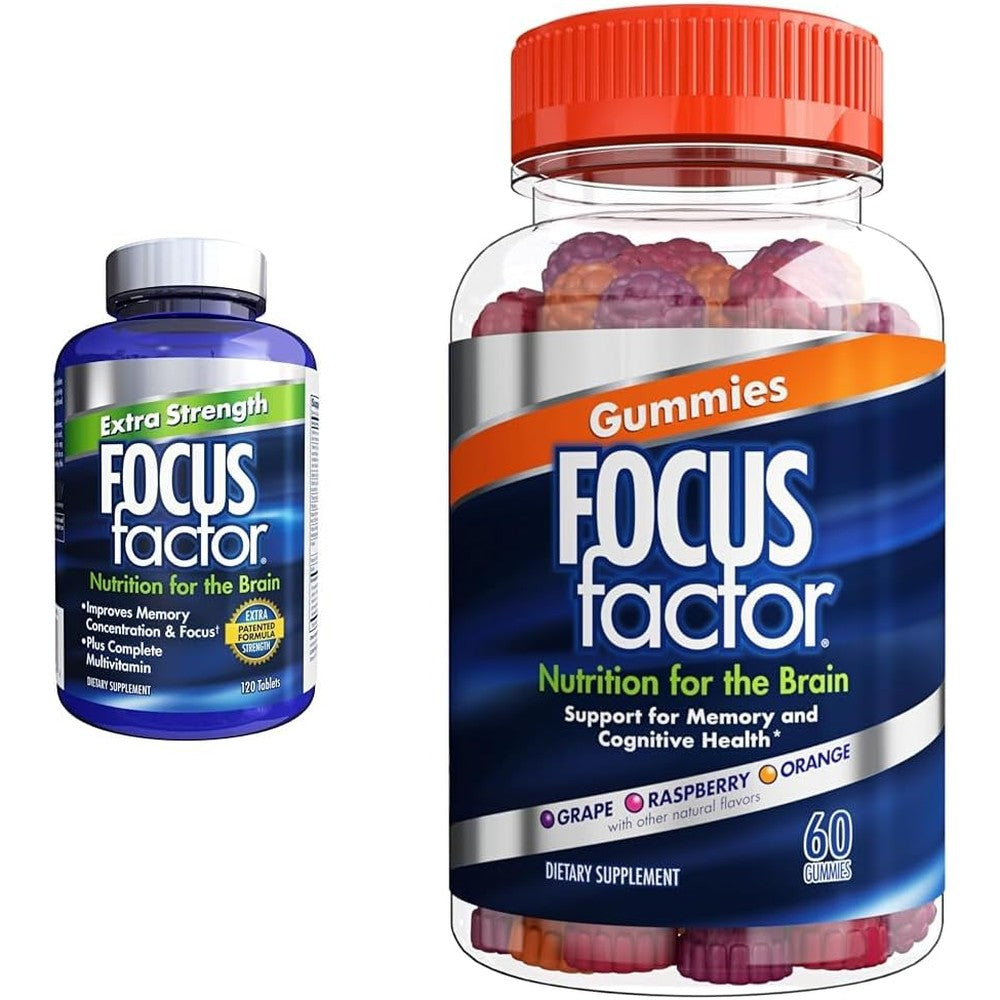 Focus Factor Adults Extra Strength, 120 Count - Brain Supplement for Memory, Concentration & Nootropic Gummies, Memory Supplement for Brain, Phosphatidylserine, Bacopa