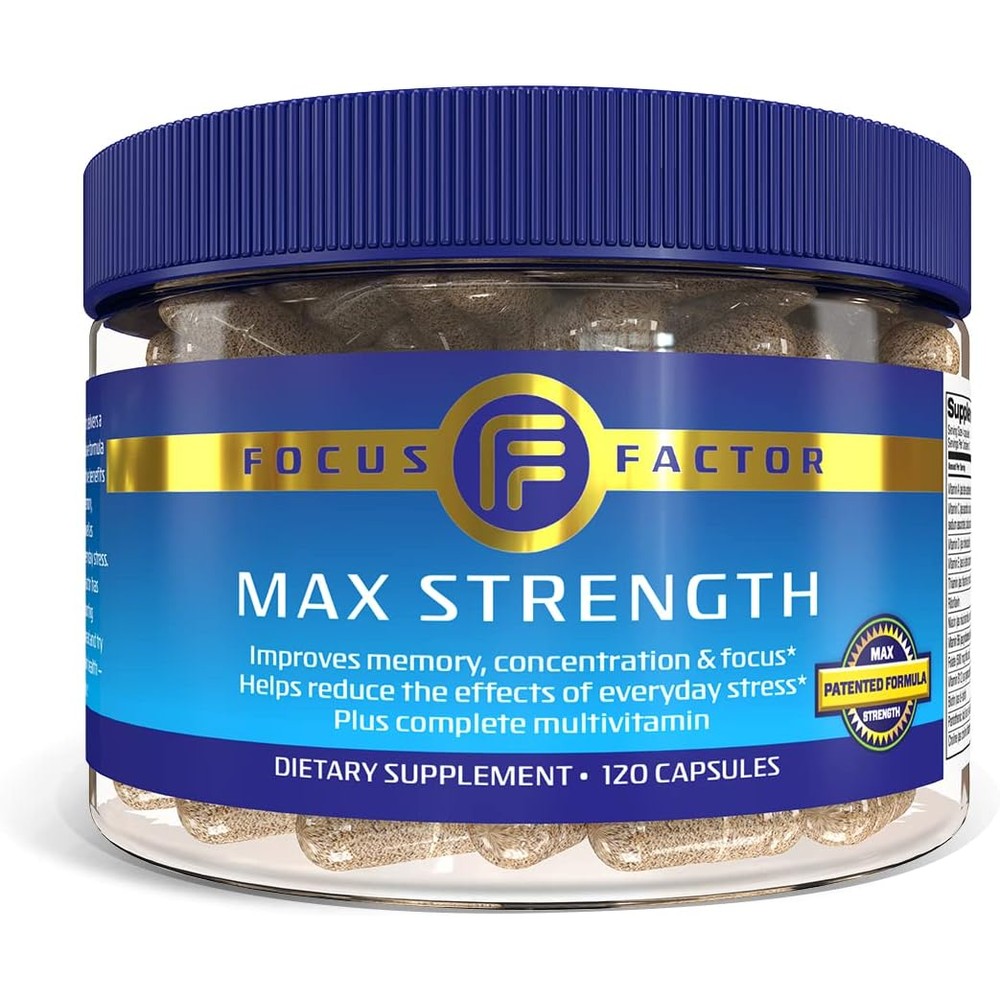 Focus Factor Max Strength Brain Supplement for Memory, Concentration & Focus, 120 Count - Complete Multivitamin with DMAE, White, 120 Count - Max Strength