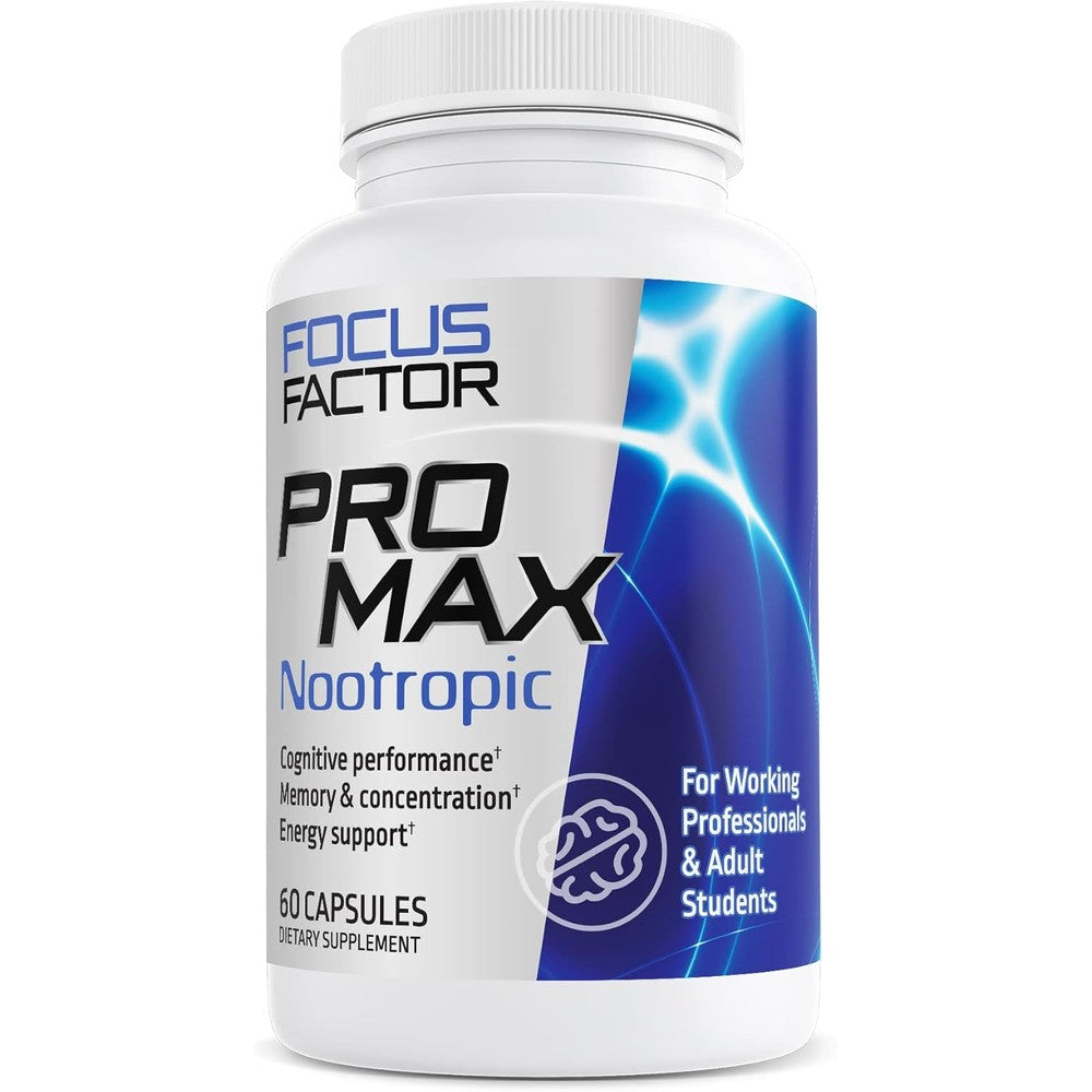 Focus Factor PRO MAX Nootropic, 60ct - Brain Supplement for Memory, Concentration, Focus & Energy - Ginkgo Biloba, Lions Mane, Bacopa Monnieri Capsules, for Brain Health & Cognitive Support, White