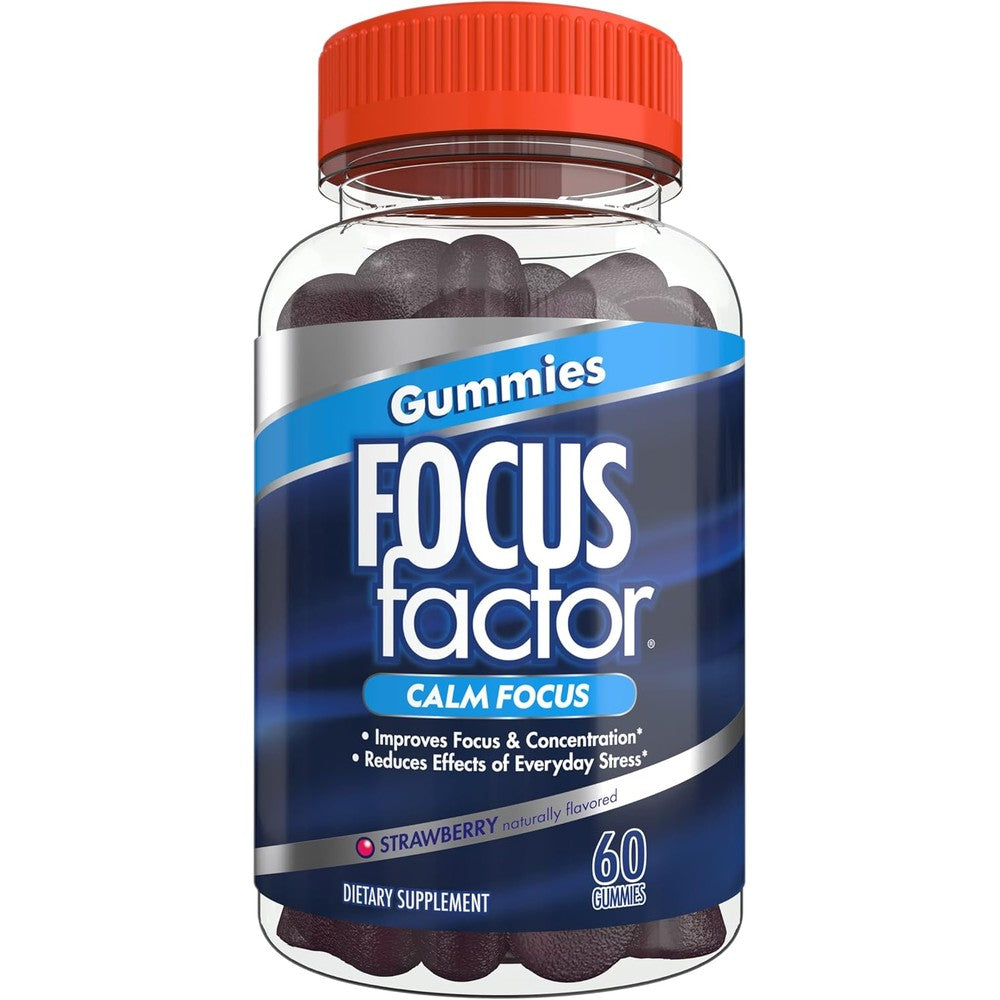 Focus Factor Calm Focus Nootropic Gummies (60 Count) - Calm Gummies with Clinically Studied Sensoril Ashwagandha, Lemon Balm Extract & L-theanine for Stress Support, Focus, and Concentration