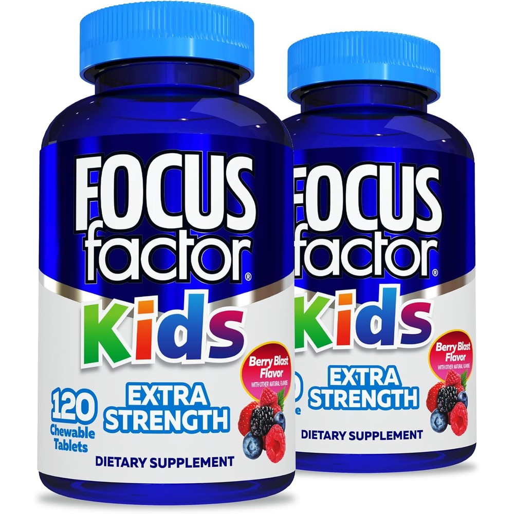 Focus Factor Kids Extra Strength Daily Chewable for Brain Health Support, 120 Count - Vitamins for Kids - Quality Formula - Gluten & Dairy Free Supplements for Children (2 Pack)