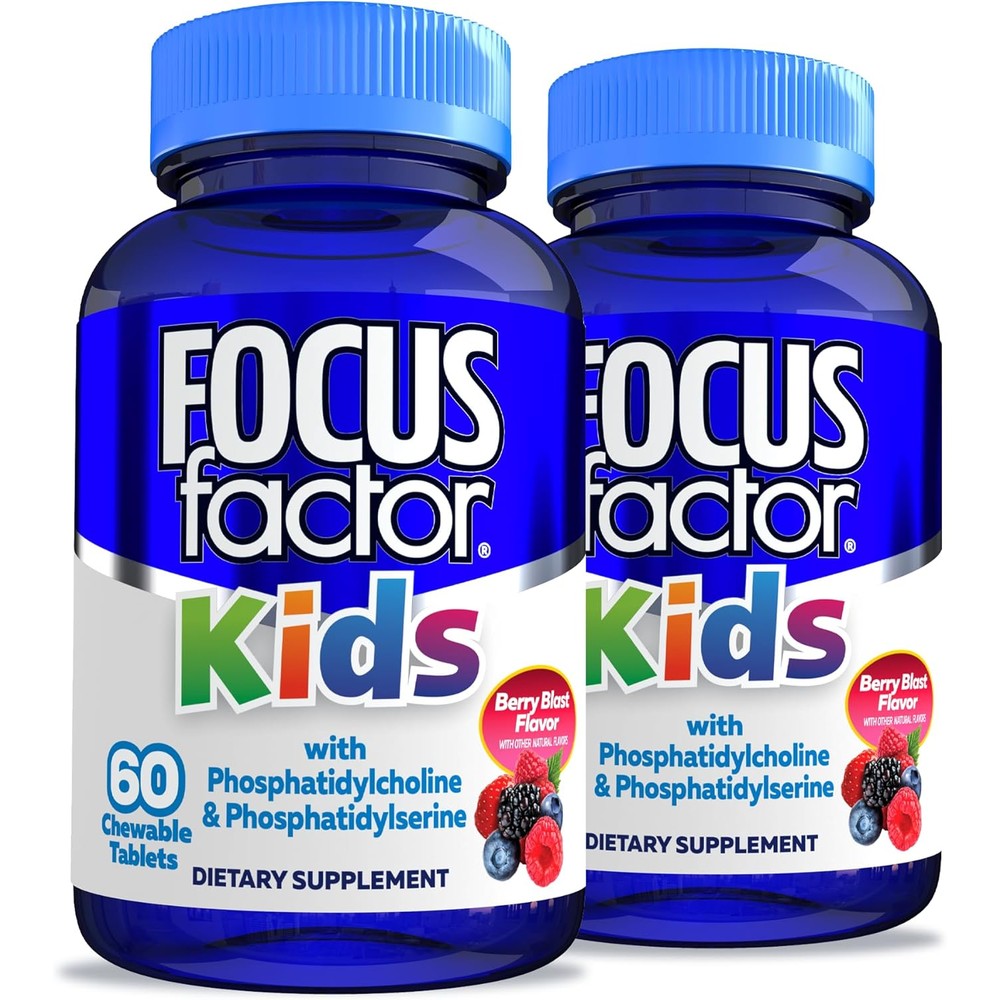 Focus Factor Kids Complete Daily Chewable Vitamins: Multivitamin & Neuro Nutrient, Brain Function, w/Vitamin B12, C, D3, 60 Count (2 Pack)