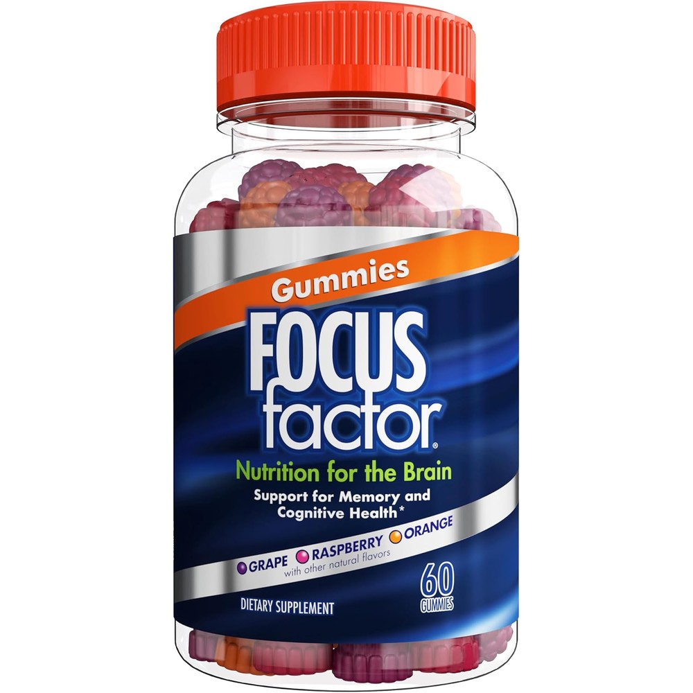 Focus Factor Nootropic Gummies, Memory Supplement for Brain, Phosphatidylserine, Bacopa, Huperzine A, 60 Count