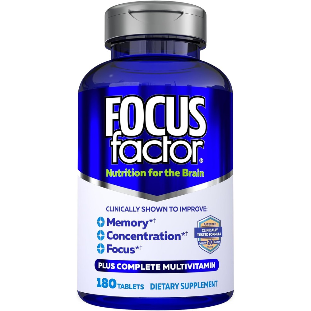 Focus Factor Brain Supplement Multivitamin Improve Memory and Clarity Boost Concentration Neuro Energy Learning Reasoning for Men and Women 180 Tablets