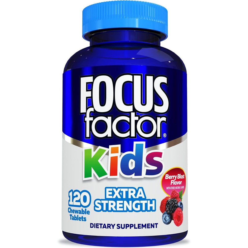 Focus Factor Kids Extra Strength Daily Chewable for Brain Health Support, 120 Count - Vitamins - Quality Formula - Gluten & Dairy Free Supplements for Children - No Artificial Sweetener