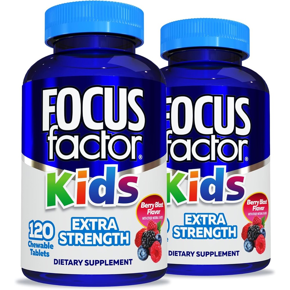 Focus Factor Kids Extra Strength Daily Chewable for Brain Health Support,- Vitamins - Quality Formula - Gluten & Dairy Free Supplements for Children-- No Artificial Sweetener,120 Count (Pack of 2)