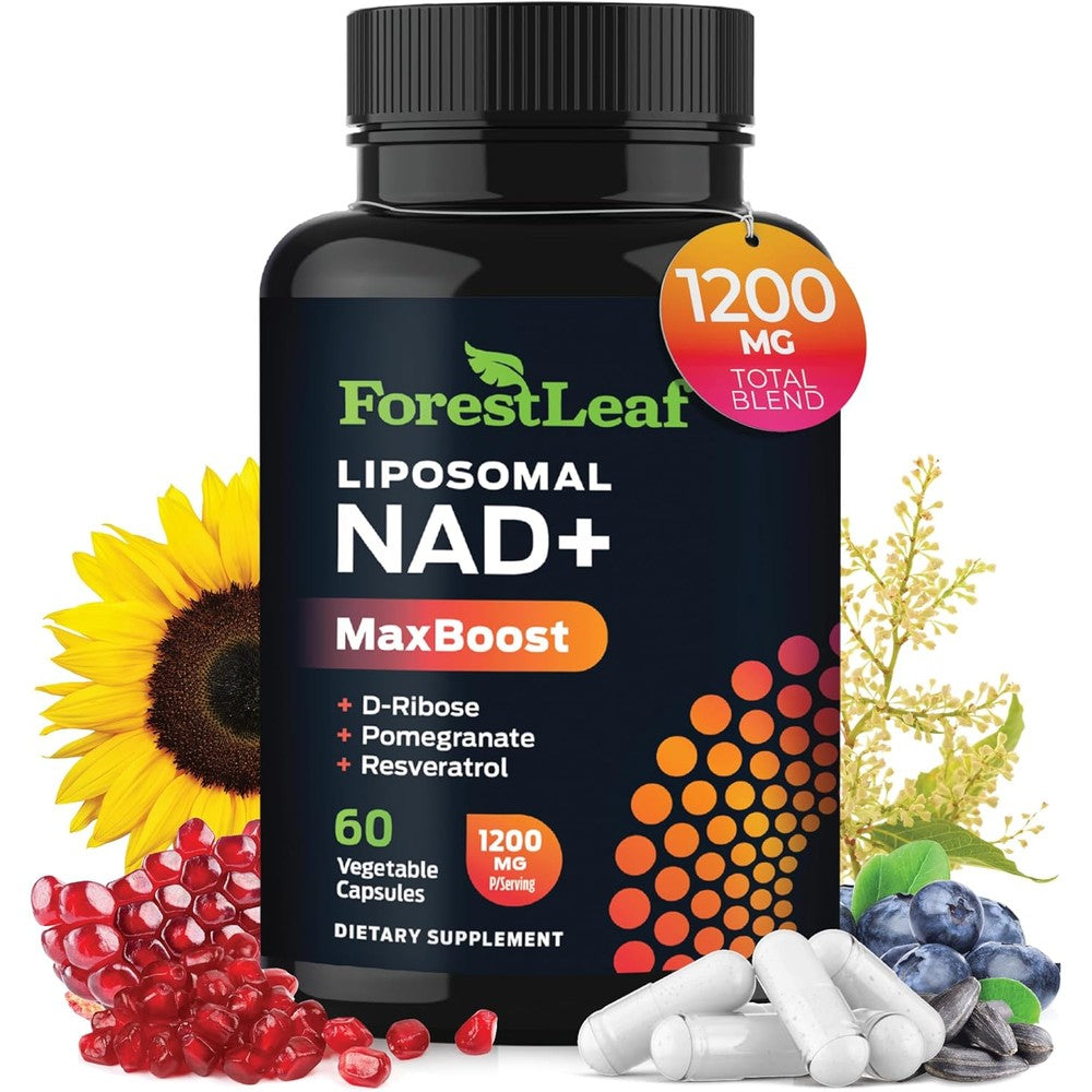 ForestLeaf NAD Resveratrol Capsules, Liposomal NAD Supplement for Women and Men with D-Ribose and Pomegranate, NAD+ for Energy, Focus and Anti-Aging Support, NMN Supplement Alternative (60 Caps)