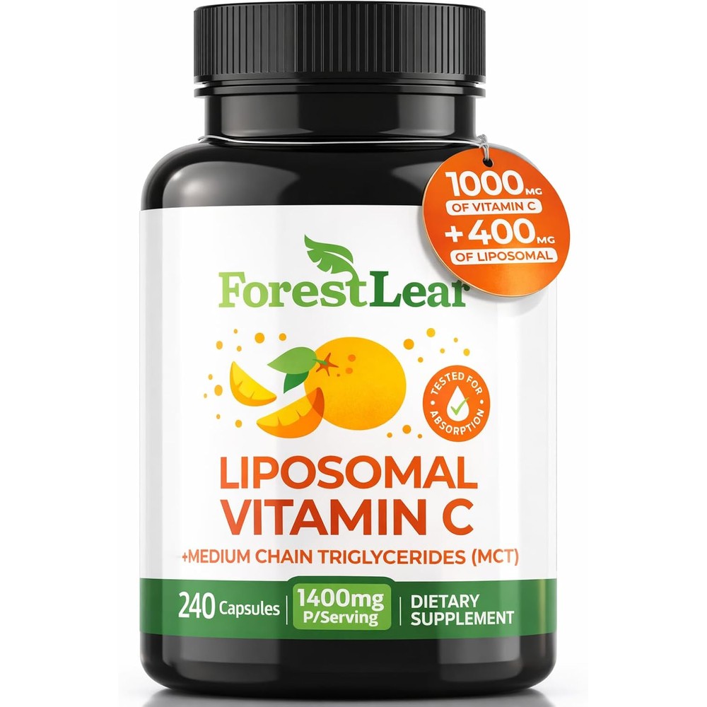 ForestLeaf Liposomal Vitamin C 1400mg Capsules | High Dose Vitamin C Liposomal Supplement w Coconut Oil Fatty Acids | Fast Absorption | Immune Support, Antioxidant, Collagen Production | 240 Vegan Cap