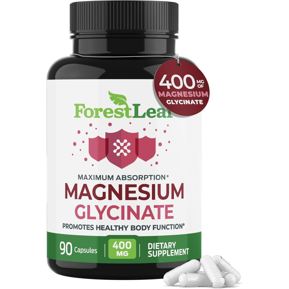 Pure Magnesium Glycinate 400mg Serving - High Absorption Magnesium Glycinate - Mag Bisglycinate for Stress, Bones, Muscles, Nerves, Relaxation & Heart Healt - 90 Capsules
