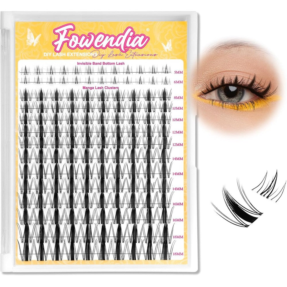 Fowendia Manga Lash Clusters Wanna Be 8-18mm Fairy Eyelash Clusters DIY Lash Extension Invisible Band 0.3mm Wispy Natural Individual Cluster Eyelash Extensions