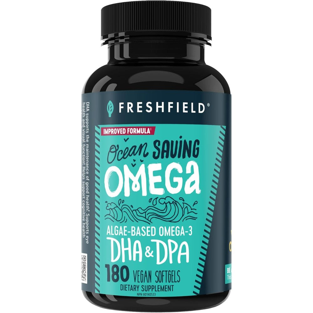 Freshfield Omega 3, DHA Supplements, Potent 1 per Day Formula, Algae (Algal) Oil, Vegan Omega, Ocean Saving Fish Oil Alt, Sustainable, Concentrated DHA per Capsule, w/DPA