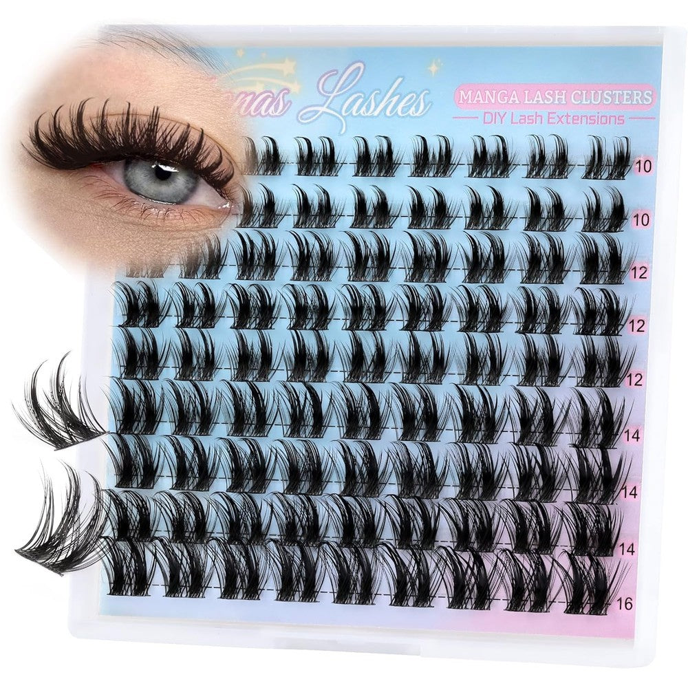 Wispy Lash Clusters Manga Eyelash Clusters 81Pcs D Curl Cluster Eyelash Extensions 10-16mm Fairy Cluster Lashes Natural Look Anime Individual Lashes DIY Lash Extension at Home (Bluebonnet)