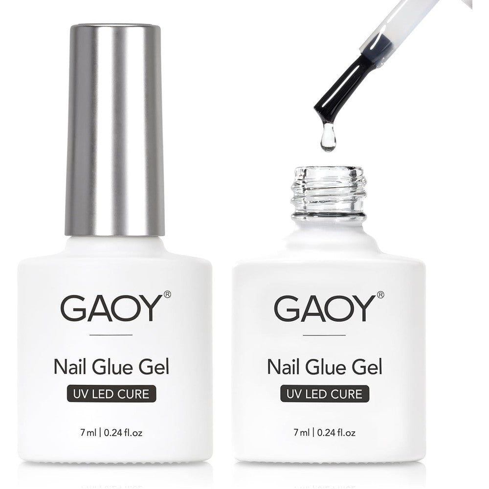 GAOY 2 Pcs 7ml Gel Nail Glue for Acrylic Nails Tips, 2 in 1 Nail Glue and Base Gel, UV Light Cure