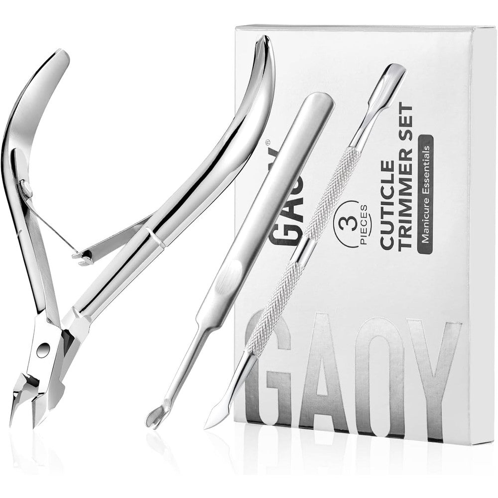 GAOY 3-in-1 Cuticle Remover Kit, Professional Cuticle Trimmer, Pusher and Sharp Nippers, Stainless Steel Manicure Tools For Nail Care