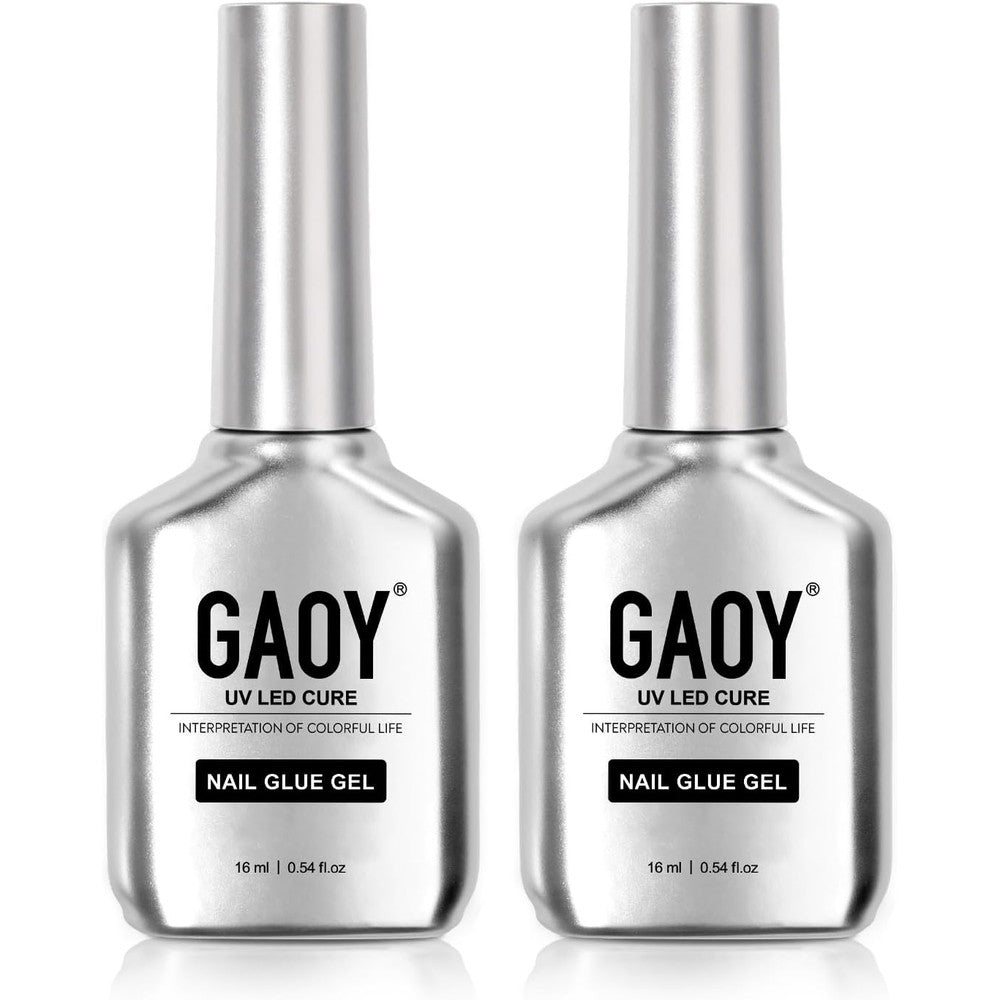 GAOY 2 Pcs Gel Nail Glue, 2 in 1 Glue and Base Coat, 16ml Long Lasting UV Light Cure for Acrylic Tips, Nail Lamp Needed