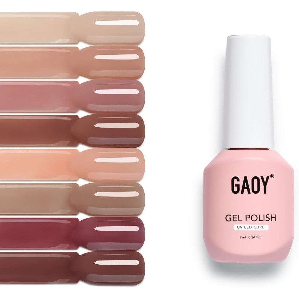 GAOY Jelly Gel Nail Polish Set, 8 Translucent Nude Pink Brown Neutral Sheer Colors Kit for Salon and Nail Art DIY at Home