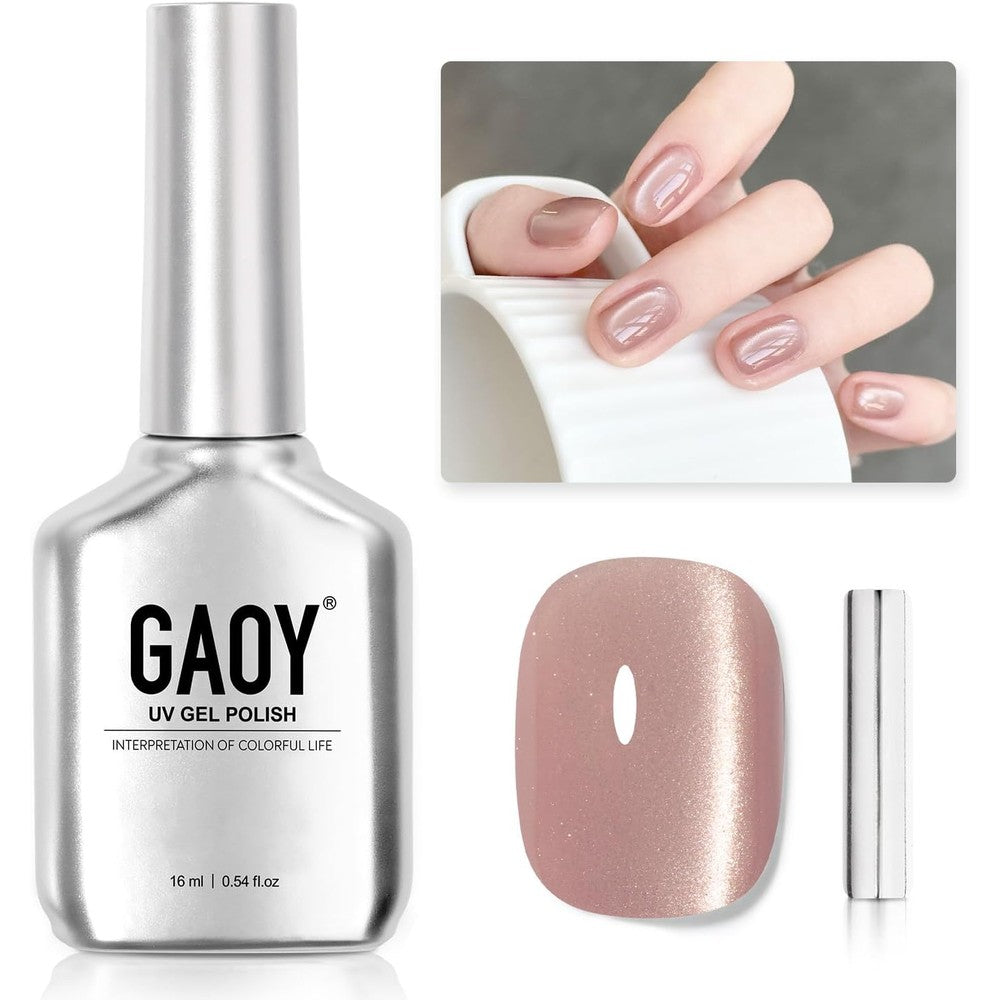 GAOY Glassy Cat Eye Gel Nail Polish, 16ml Glitter Holographic Nail Polish with Magnet, Reflective Translucent UV Gel, 2062 Pale Blush