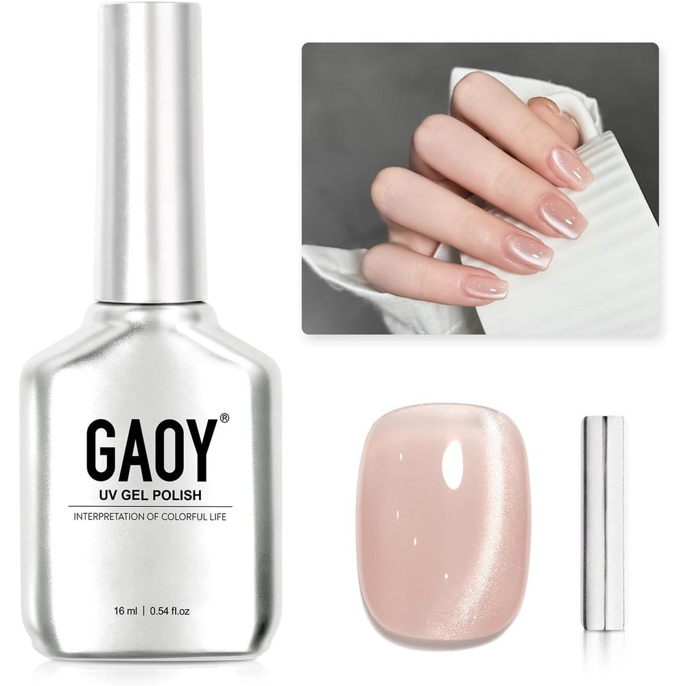 GAOY Glassy Cat Eye Gel Nail Polish, 16ml Glitter Holographic Nail Polish with Magnet, Reflective Translucent UV Gel, 2331 Sparkling Nude