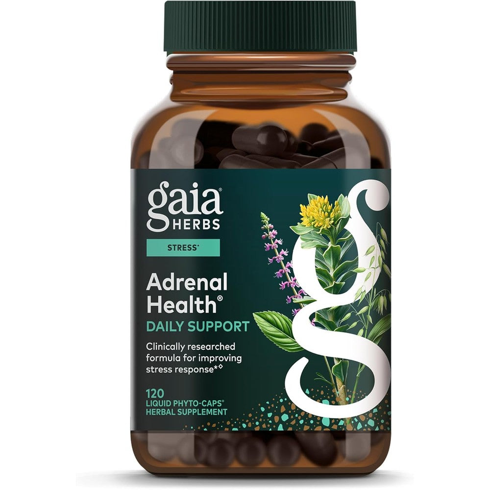 Gaia Herbs Adrenal Health Daily Support - Herbal Supplement with Ashwagandha, Holy Basil & Schisandra - Help Maintain Healthy Energy & Stress Levels* - 120 Vegan Liquid Phyto-Caps (60 Servings)