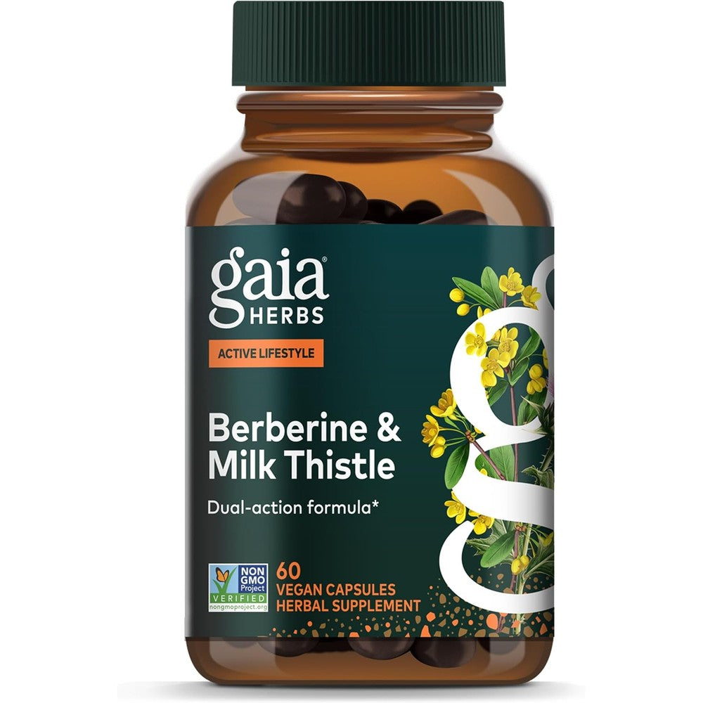 Gaia Herbs Berberine & Milk Thistle - Milk Thistle & Berberine Supplement with Ginger Root - Supports Liver Health* - Vegan, Gluten-Free, Dairy-Free, Non-GMO Project Verified - 60 Capsules