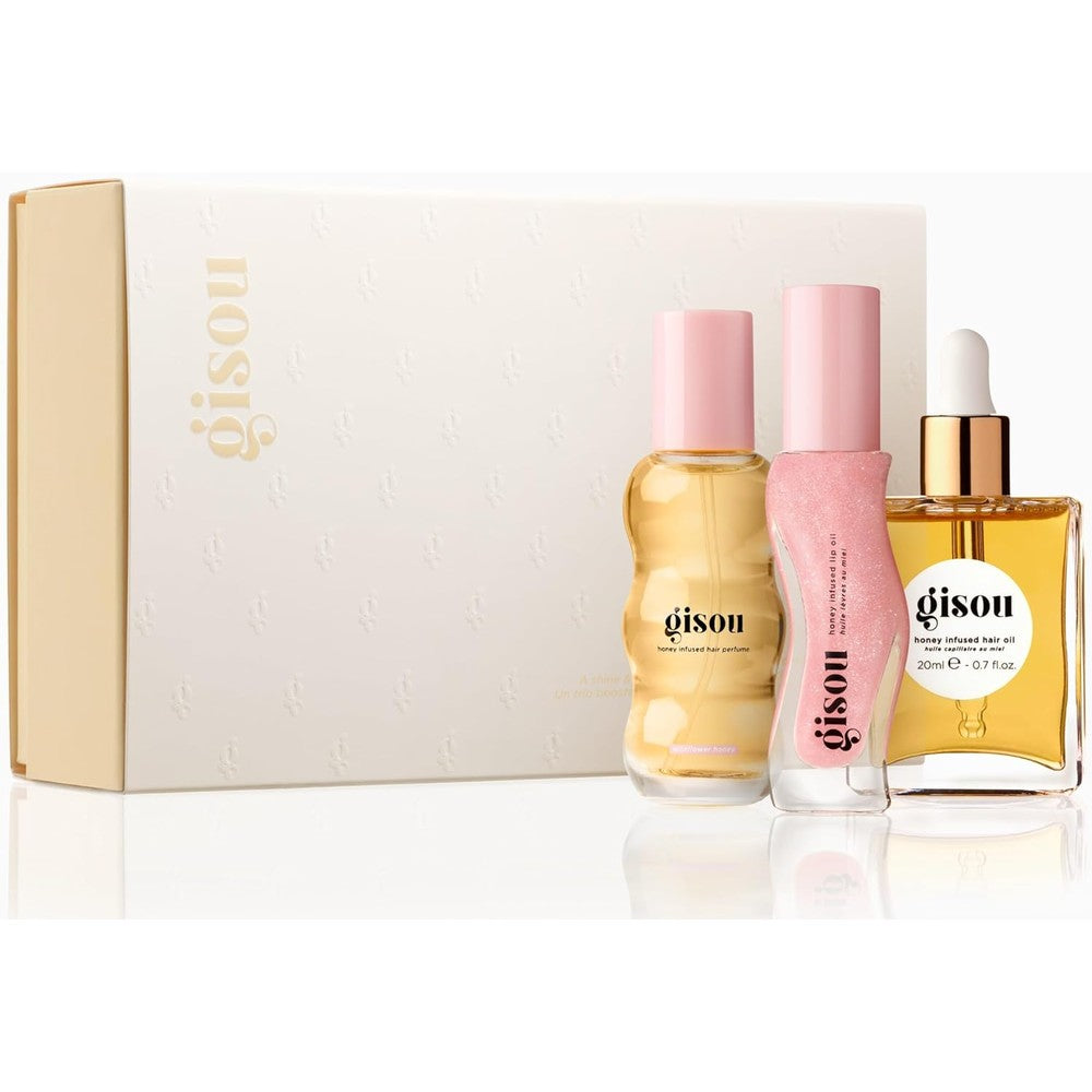 Gisou Honey Gloss On The Go Travel Set, Wildflower Honey Hair Perfume, Watermelon Sugar Lip Oil, Hair Oil, Shine-Boosting