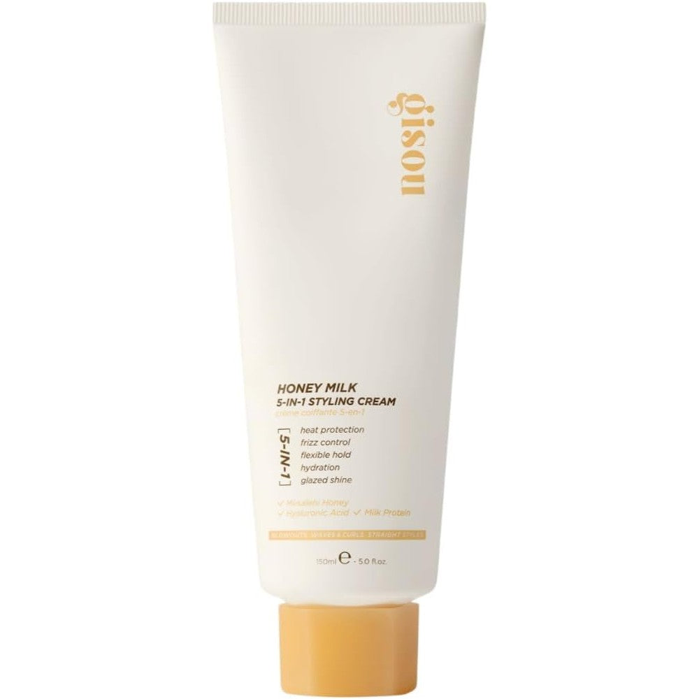 Gisou Honey Milk 5-in-1 Styling Cream - Heat Protection, Hydration, Frizz Control, Glazed Shine & Flexible Hold with Mirsalehi Honey & Hydrolyzed Milk Protein, 5.0 fl oz