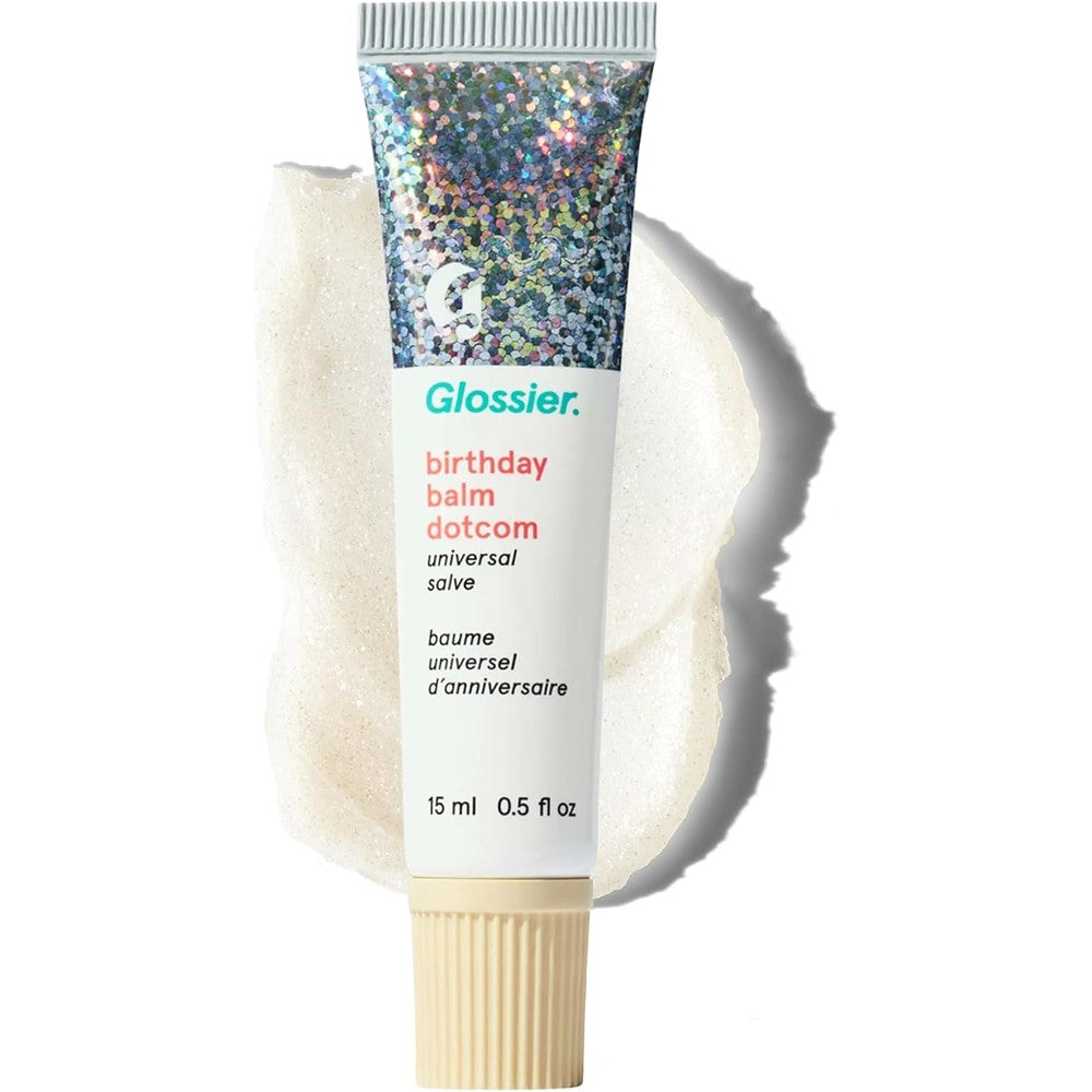 Glossier Balm Dotcom Hydrating Lip Balm - Universal Salve, Up to 12Hr Moisture - Lanolin, Beeswax & Castor Oil for Dry Lips, Cuticles & Skin - Birthday, Clear Soft Shimmer, 15ml