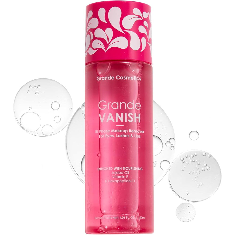 Grande Cosmetics GrandeVANISH bi-phase makeup remover front view bottle packaging