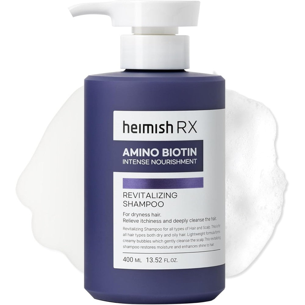 HEIMISH RX Amino Biotin Revitalizing Shampoo - Hair Treatment for Gentle Cleansing, Hydrating, Volumizing, Itchiness Relief, For All Types of Hair & Scalp with Amino Acid, Biotin, 400ml (13.52 fl.oz)