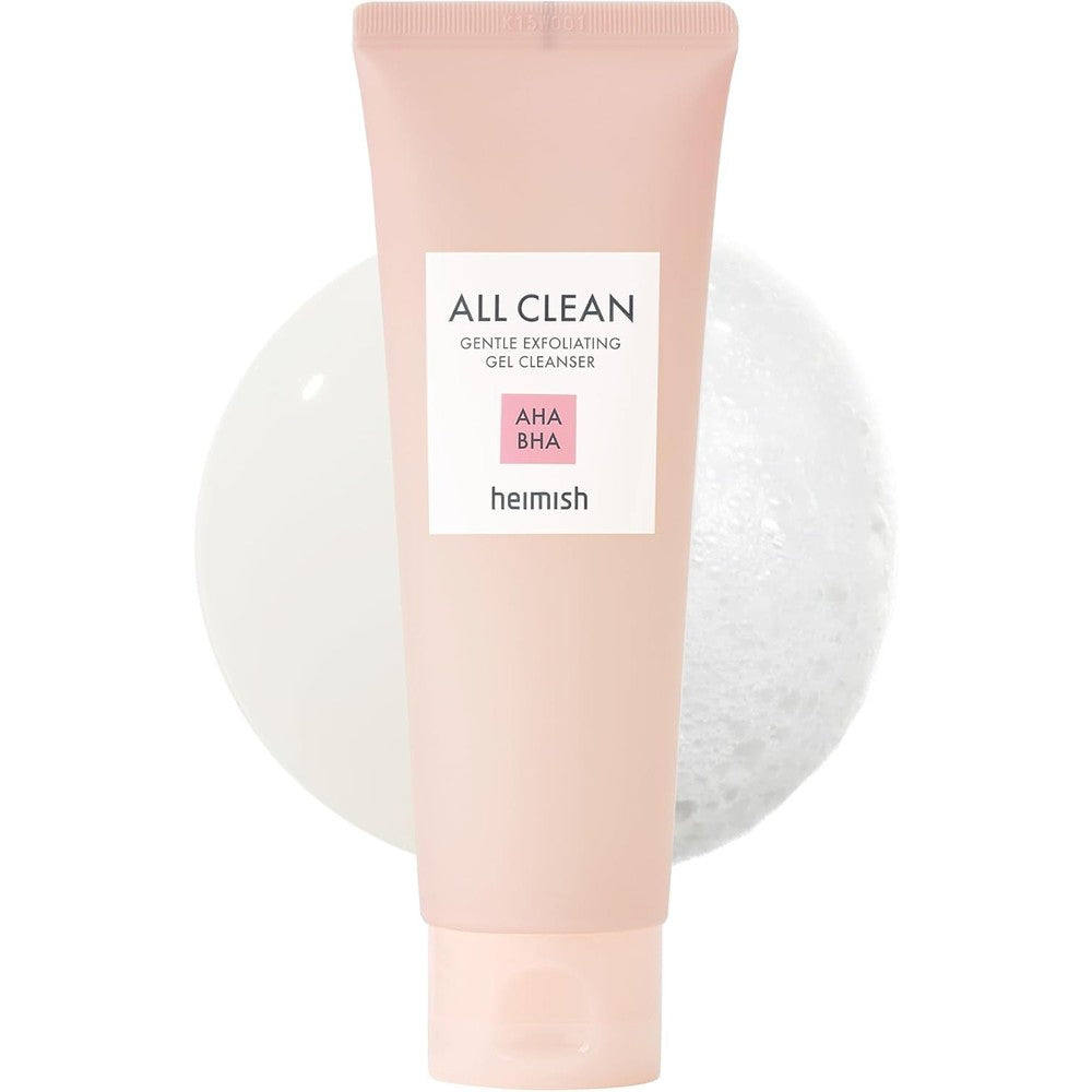 HEIMISH All Clean Gentle Exfoliating Gel Cleanser - Mild Exfoliating, Deep Cleansing, Pore Minimizing, Hydrating Face Cleanser for Sensitive skin with AHA BHA, Niacinamide, pH 5.5, 4.3fl.oz/130ml
