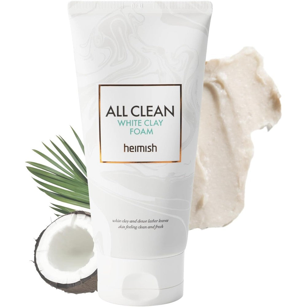 HEIMISH All Clean White Clay Foam - Deep Cleansing, Pore Minimizing, Blackhead Remover, Hydrating, Daily Face Wash with White Clay, Coconut Oil, for Double Cleansing, Korean Skincare, 5.3oz/150g