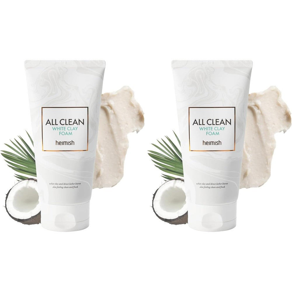 HEIMISH All Clean White Clay Foam 5.3oz /150g | Wash & Exfoliating Facial Cleanser | Daily Care Cleansing Face wash, Sebum control, Acne treatment, Wash for Deep pore cleansing (Pack of 2)