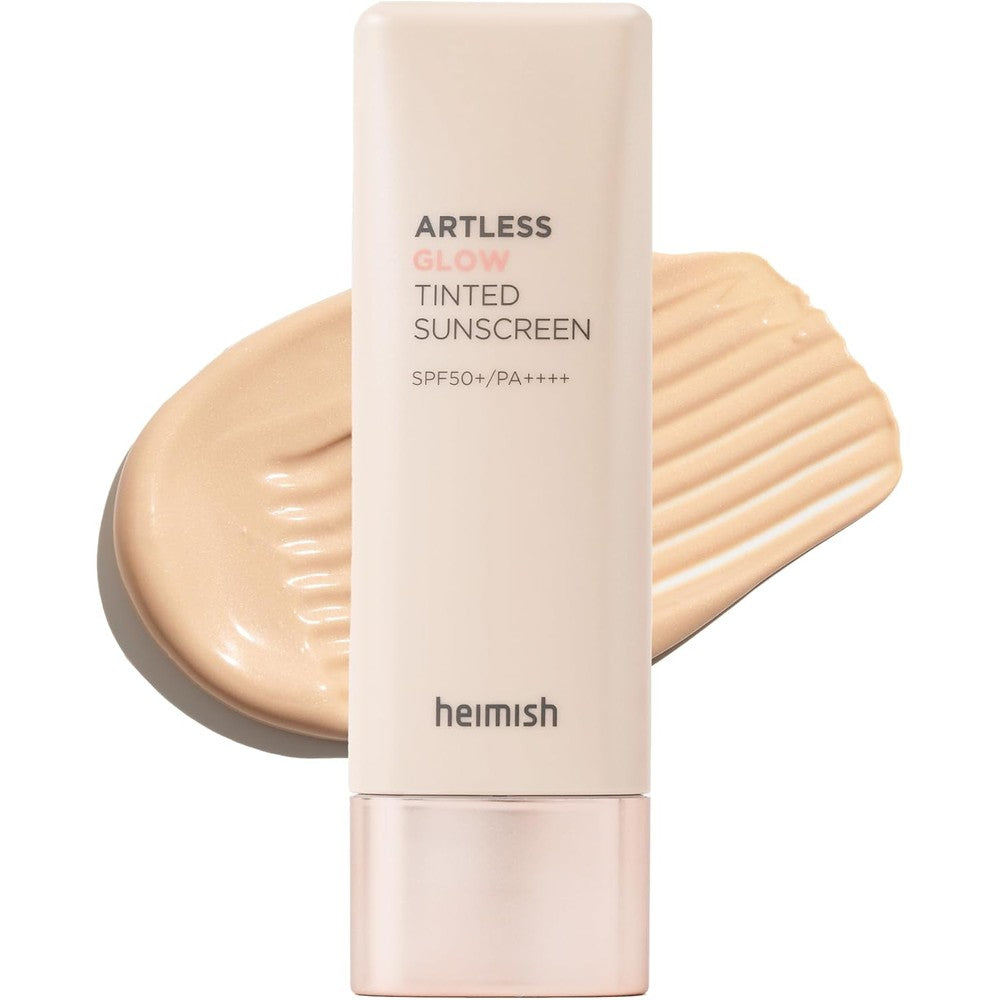 HEIMISH Artless Glow Tinted Sunscreen 1.35fl.oz/40ml, Multipurpose Makeup Base, Primer, Highlighter, Lightweight, Non-greasy, Hydrating, Natural Finish with SPF 50+ PA+++, Shine Beige