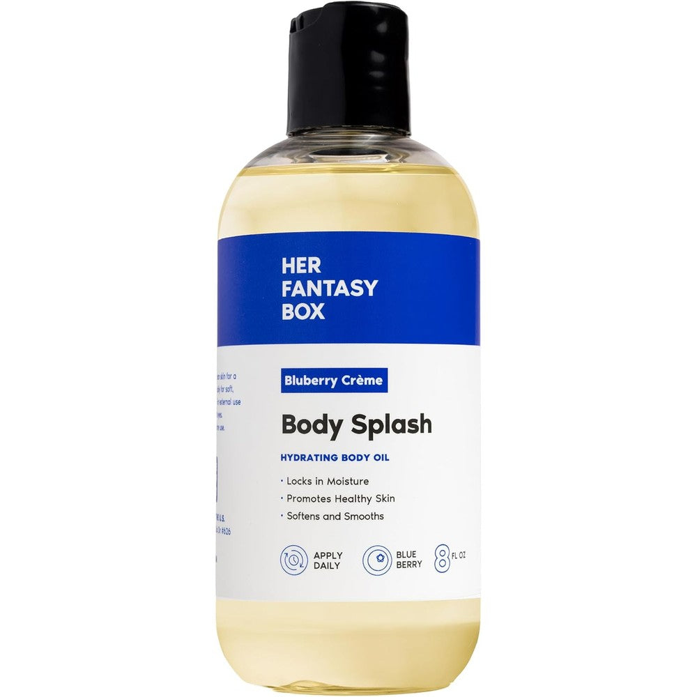 Her Fantasy Box | Body Splash Blueberry Crme Fragrance Oil - Fruity Creamy Berry Scent with Vanilla Sugar & Citrus Notes, Lightweight Hydrating Body Oil, Vegan & Cruelty Free