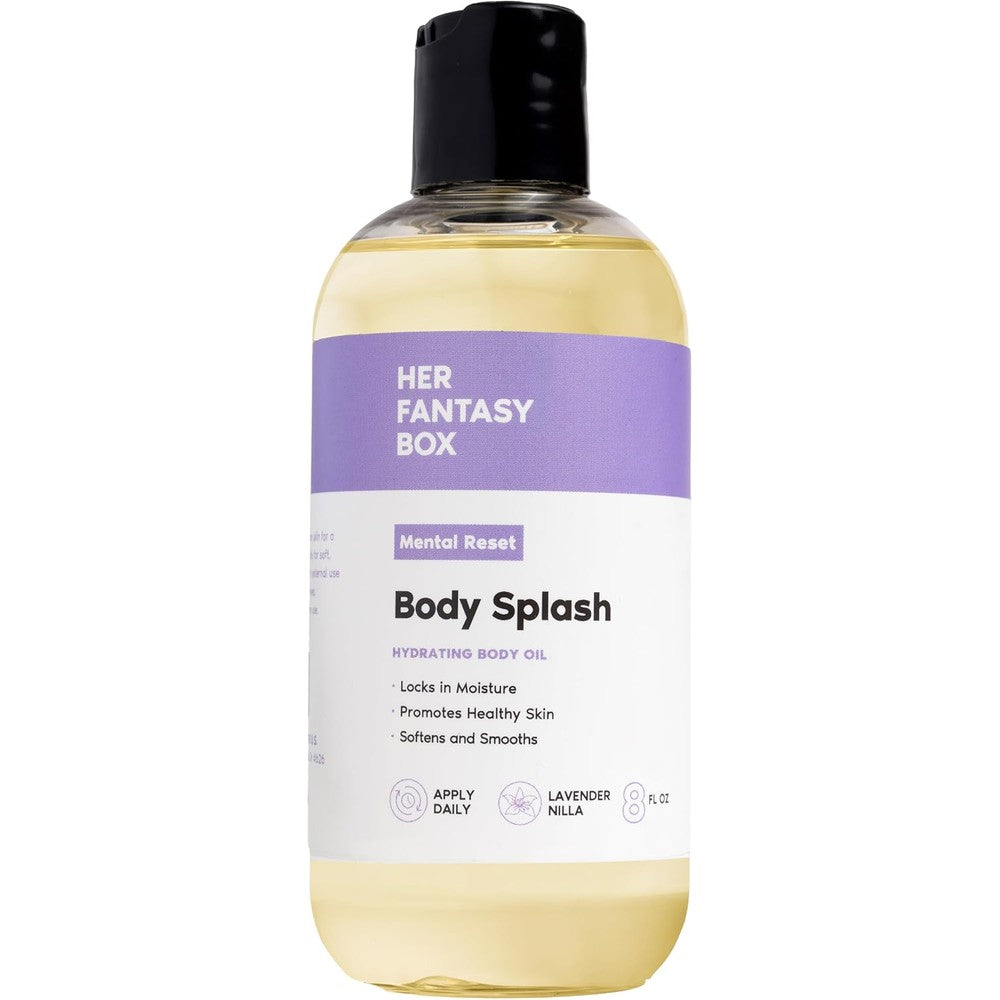 Her Fantasy Box | Body Splash Mental Reset Fragrance Oil - Lavender, Chamomile & Warm Vanilla Scent with Soft Amber & Musk, Lightweight Hydrating Body Oil, Vegan & Cruelty Free