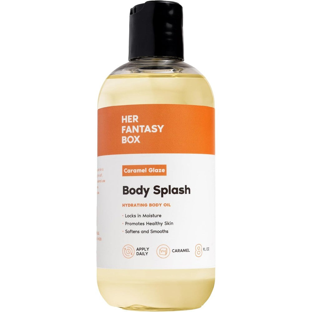 Her Fantasy Box | Body Splash Caramel Glaze Fragrance Oil - Warm Caramel & Vanilla Gourmand Scent, Lightweight Hydrating Body Oil, Vegan & Cruelty Free
