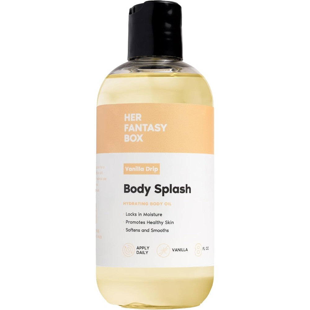 Her Fantasy Box | Body Splash Vanilla Drip Fragrance Oil - Warm Vanilla Sugar Scent with Creamy Cashmere & Sandalwood, Lightweight Hydrating Body Oil, Vegan & Cruelty Free