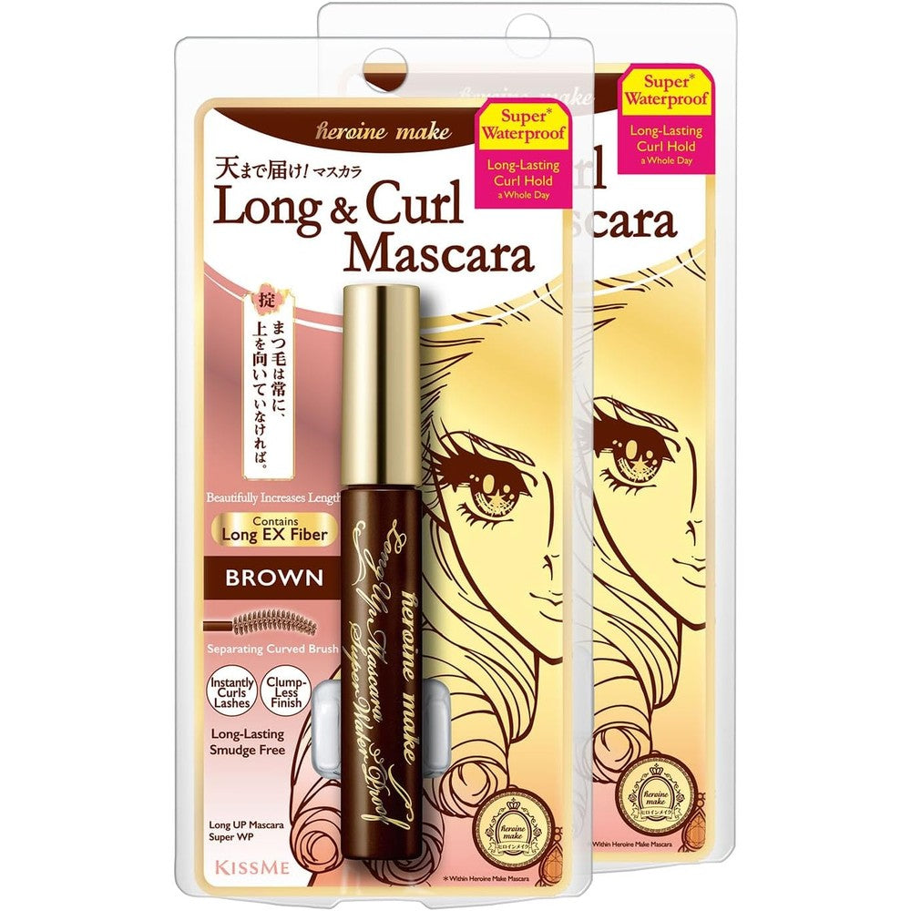 HEROINE MAKE by KISSME Brown Mascara Waterproof, Waterproof Mascara Volume and Length by Tubing Fiber for Long & Curl Eye Makeup for Women, Natural Lash Look for Sensitive Skin from Japan 2 EA