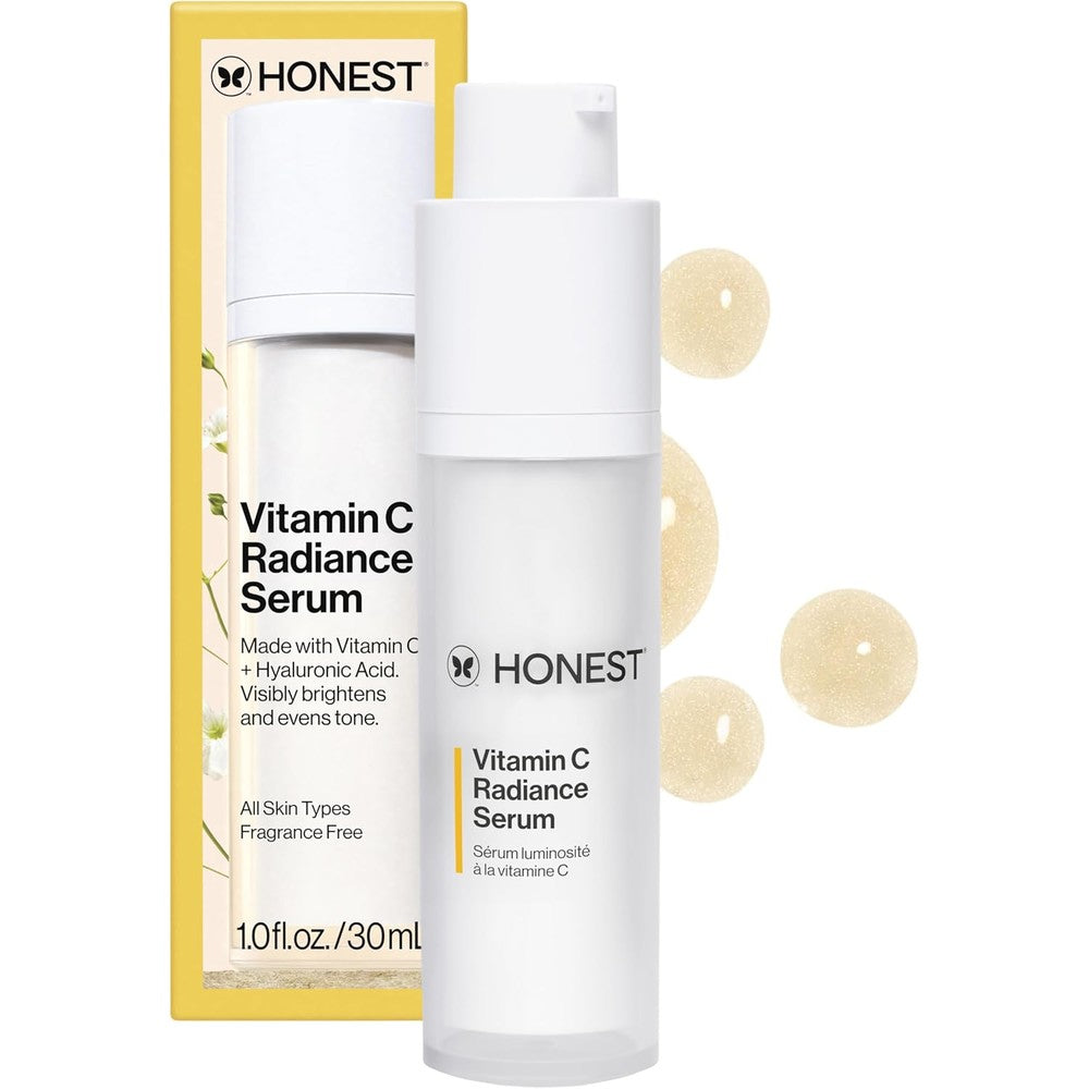 Honest Beauty Vitamin C Radiance Serum | Improves + Brightens Skin Tone and Complexion | Gentle for Sensitive Skin, Fragrance Free, Vegan | 1 fl oz