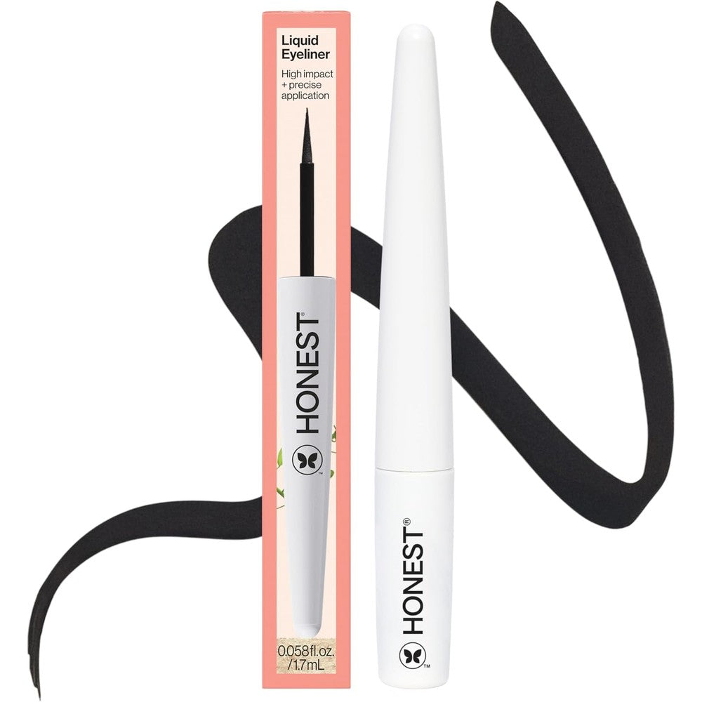 Honest Beauty Longlasting Liquid Eyeliner, Flake Proof, Precise Application, Hypoallergenic, Vegan, Cruelty-Free, Black, 0.58 fl oz