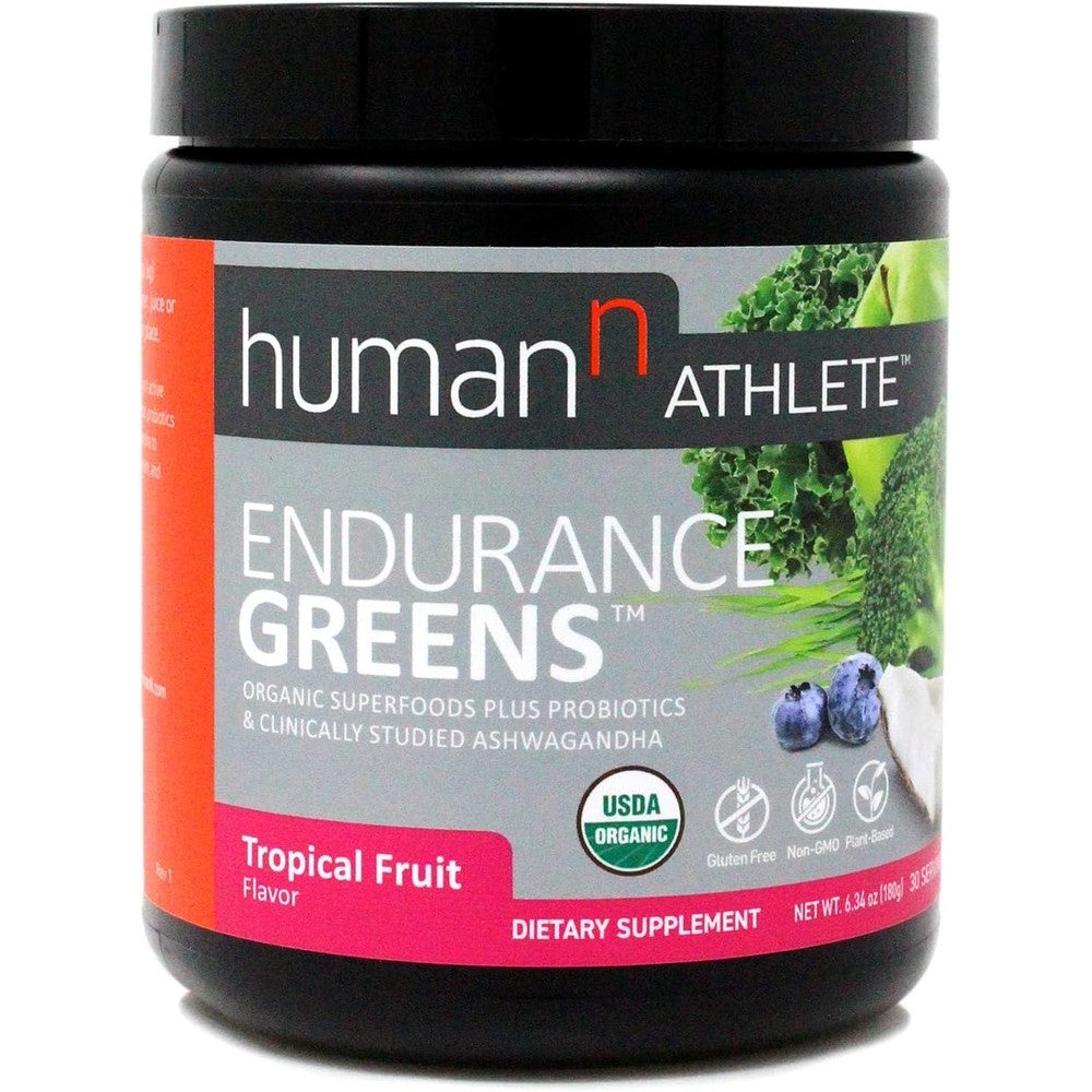 HumanN Athlete Endurance Greens Powder | Gluten-Free, Vegan, Superfood with Ashwagandha and Probiotics, GMO-Free, Certified Organic Supplement (Tropical Fruit, 6.34-Ounce)