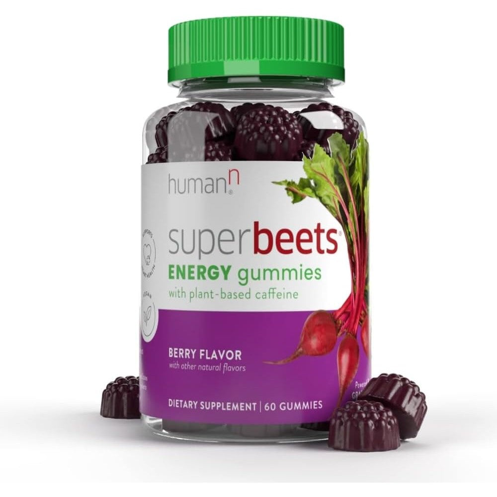 Humann SuperBeets Energy Gummies - Quick Energy & Mental Focus - Help Increase Nitric Oxide - Supports Healthy Blood Pressure & Circulation Support - Antioxidant, Non-GMO - Berry Flavor, 60 Count